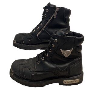 Harley Davidson Womens Boots 9 1/2 Amherst Leather Zipper Metal Logo 97125 Biker